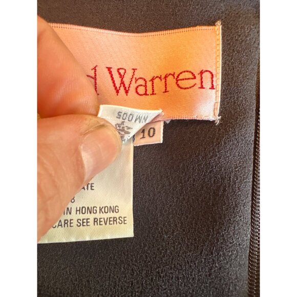 Vintage 80s Richard Warren Neiman Marcus Black Dress Green Red Trim Long Sleeve - Picture 8 of 8